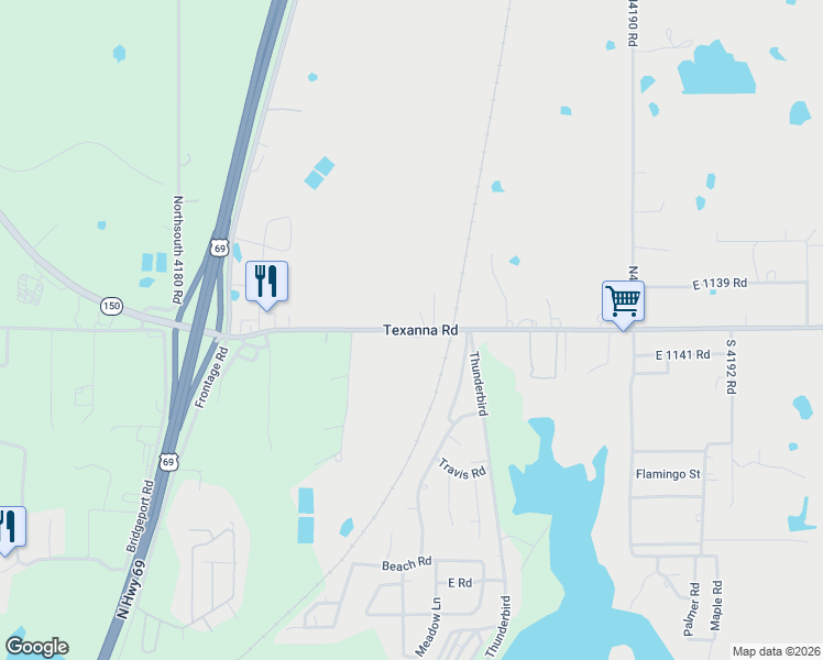 map of restaurants, bars, coffee shops, grocery stores, and more near 95 E1140 Road in Eufaula