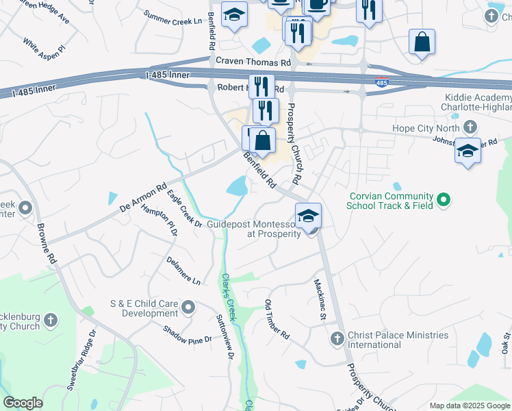 map of restaurants, bars, coffee shops, grocery stores, and more near 12415 Loganville Drive in Charlotte
