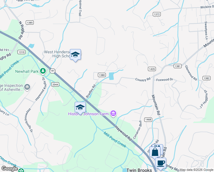 map of restaurants, bars, coffee shops, grocery stores, and more near 27 Country Rd in Hendersonville