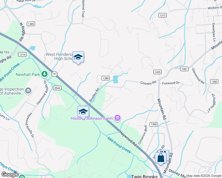 map of restaurants, bars, coffee shops, grocery stores, and more near 27 Country Road in Hendersonville