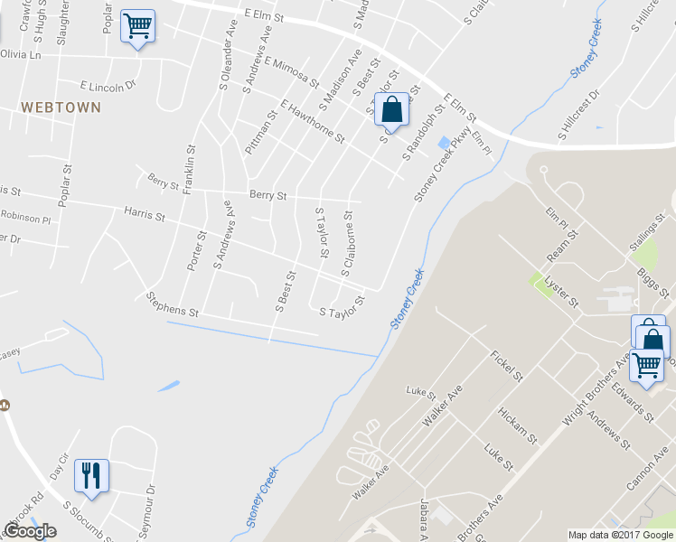 map of restaurants, bars, coffee shops, grocery stores, and more near 1021 South Claiborne Street in Goldsboro