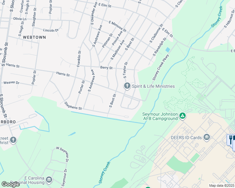 map of restaurants, bars, coffee shops, grocery stores, and more near 1200 South Best Street in Goldsboro