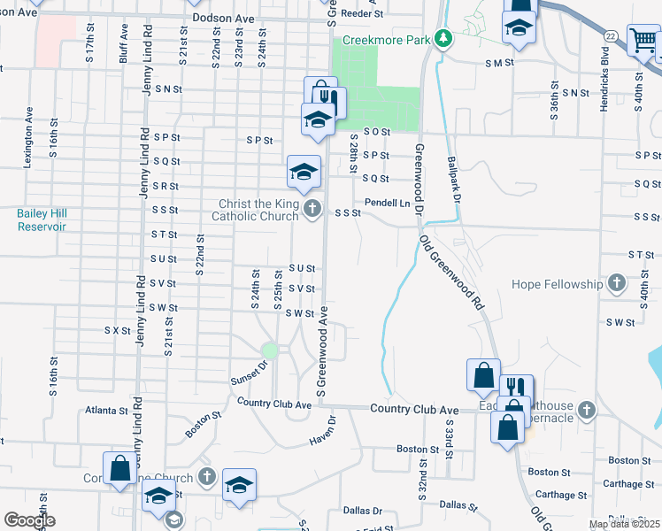 map of restaurants, bars, coffee shops, grocery stores, and more near 2123 South Greenwood Avenue in Fort Smith