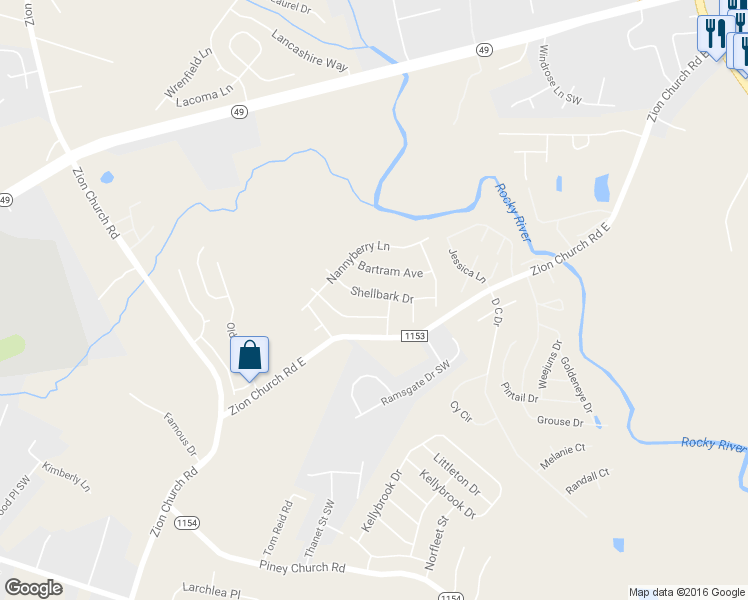 map of restaurants, bars, coffee shops, grocery stores, and more near 688 Shellbark Drive in Concord