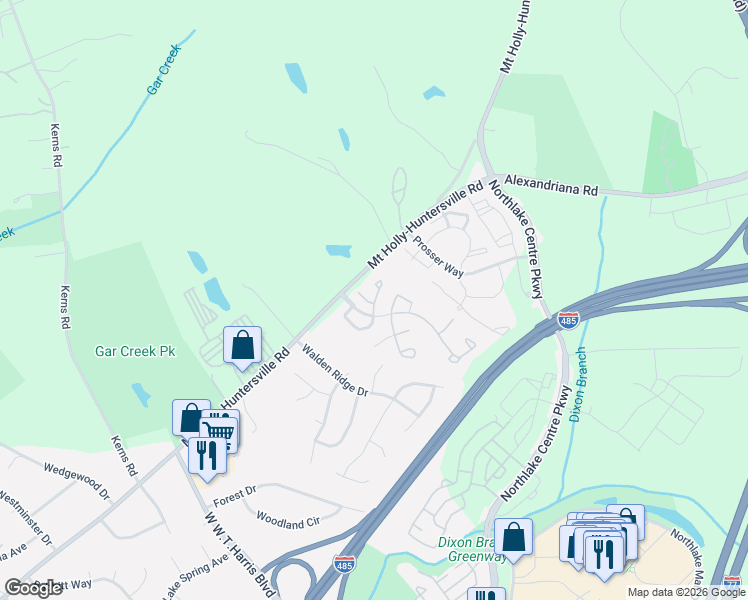 map of restaurants, bars, coffee shops, grocery stores, and more near 10129 Reindeer Way Lane in Charlotte
