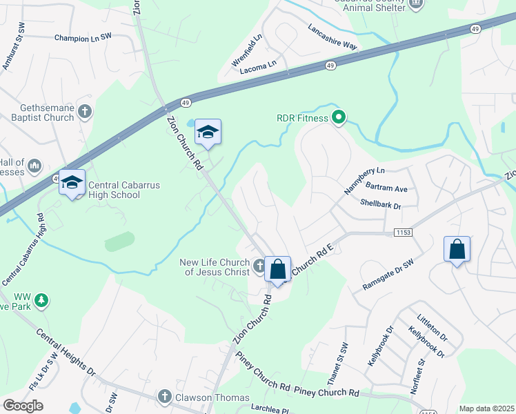 map of restaurants, bars, coffee shops, grocery stores, and more near 358 Olde North Church Drive in Concord