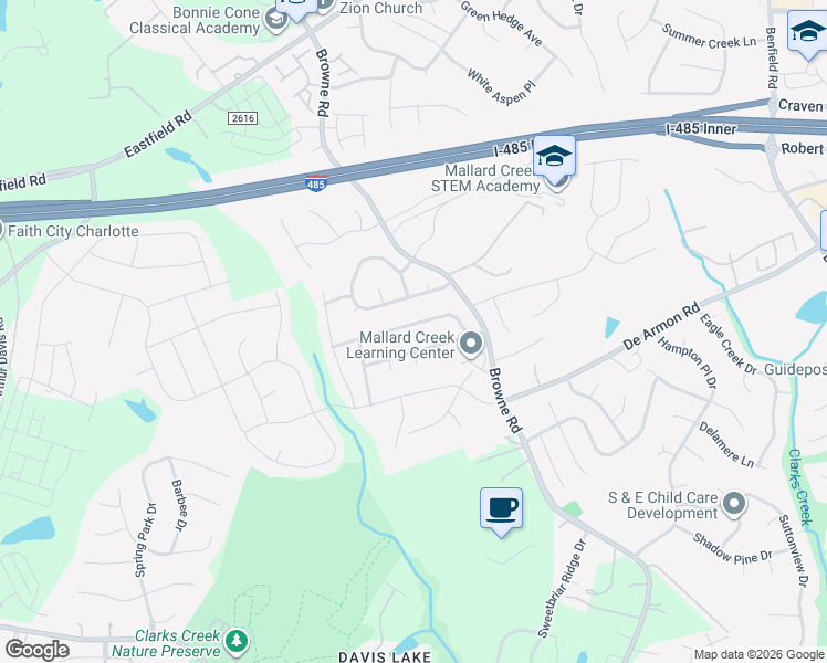 map of restaurants, bars, coffee shops, grocery stores, and more near 8925 Hedge Maple Road in Charlotte