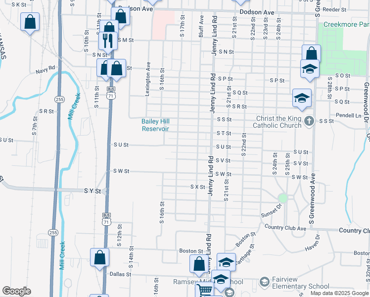 map of restaurants, bars, coffee shops, grocery stores, and more near 1714 South U Street in Fort Smith