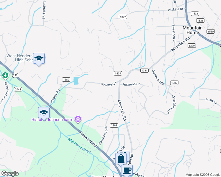 map of restaurants, bars, coffee shops, grocery stores, and more near 3 Country Road in Hendersonville