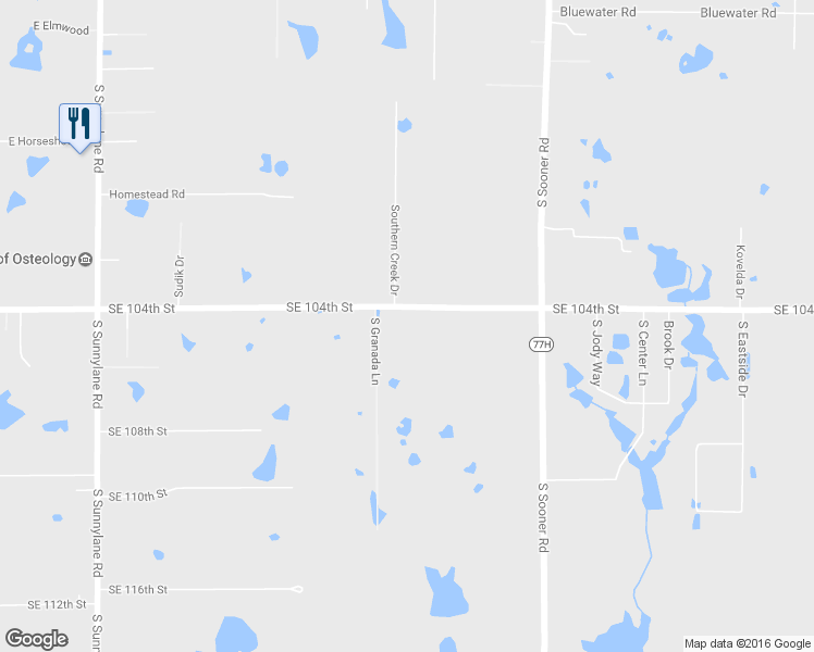 map of restaurants, bars, coffee shops, grocery stores, and more near 10500 South Granada Lane in Oklahoma City