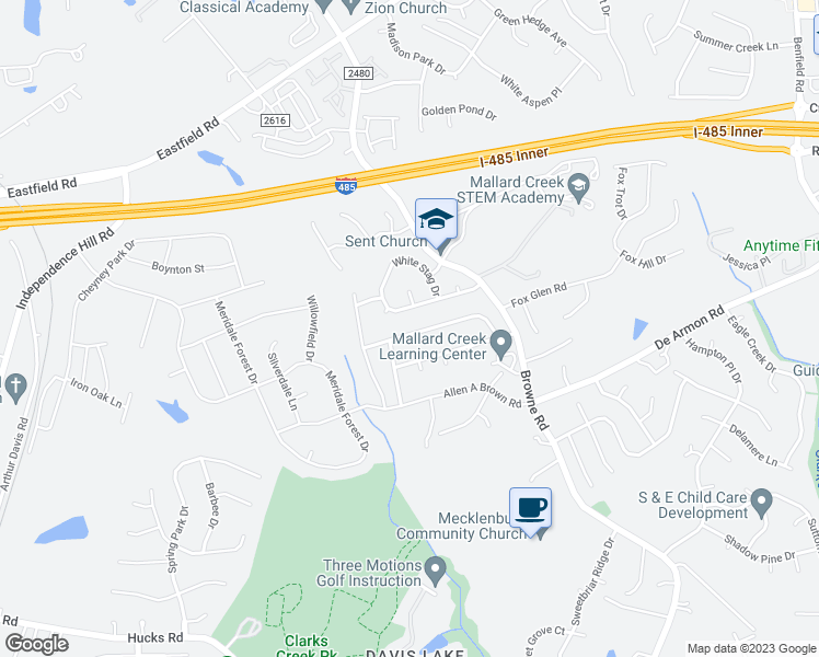 map of restaurants, bars, coffee shops, grocery stores, and more near 9012 Hedge Maple Road in Charlotte