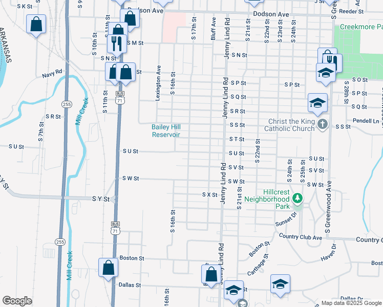 map of restaurants, bars, coffee shops, grocery stores, and more near 2200 South 17th Street in Fort Smith