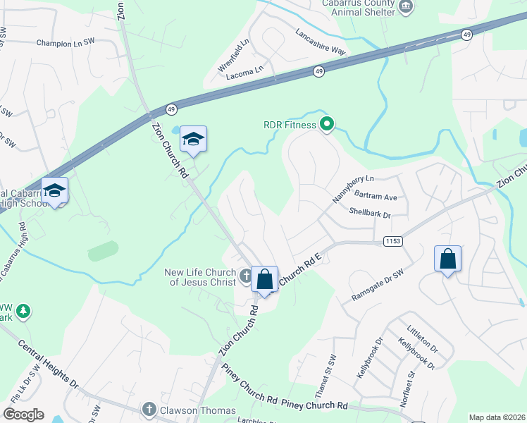 map of restaurants, bars, coffee shops, grocery stores, and more near 3955 Old Glory Drive in Concord