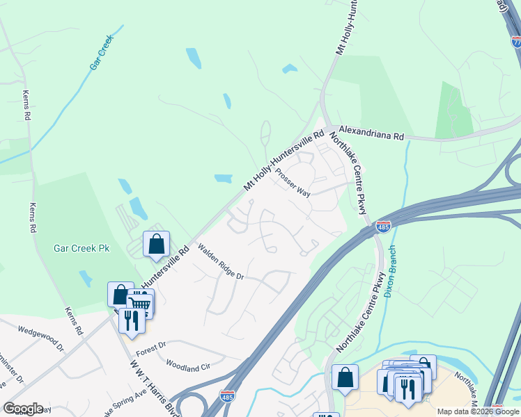 map of restaurants, bars, coffee shops, grocery stores, and more near 10151 Reindeer Way Lane in Charlotte