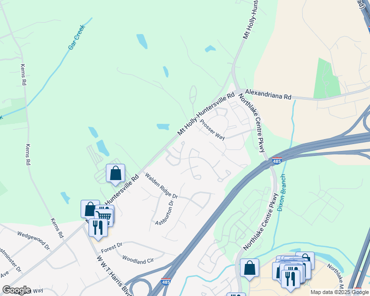map of restaurants, bars, coffee shops, grocery stores, and more near 10129 Reindeer Way Lane in Charlotte