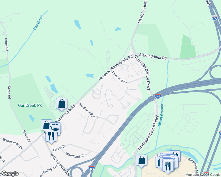 map of restaurants, bars, coffee shops, grocery stores, and more near 10239 Reindeer Way Lane in Charlotte