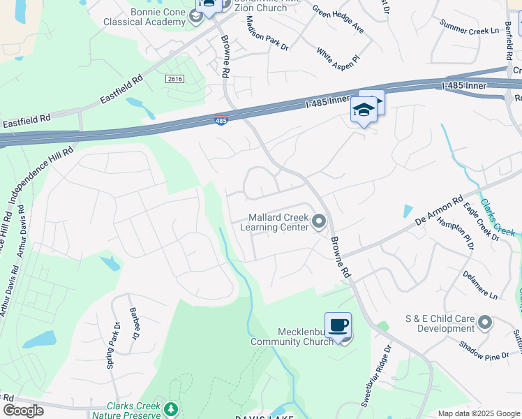 map of restaurants, bars, coffee shops, grocery stores, and more near 9018 Hedge Maple Road in Charlotte
