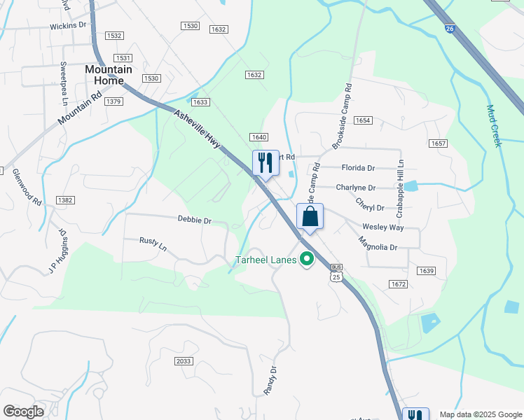 map of restaurants, bars, coffee shops, grocery stores, and more near 3413 Cely Drive in Hendersonville