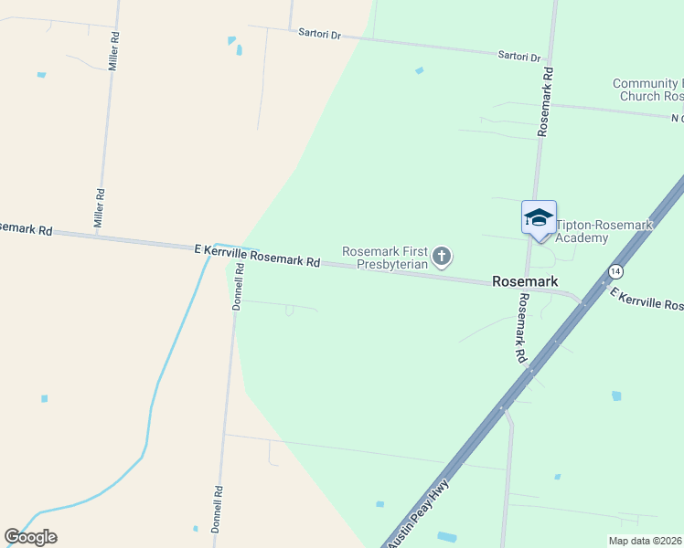 map of restaurants, bars, coffee shops, grocery stores, and more near 8457 East Kerrville Rosemark Road in Millington