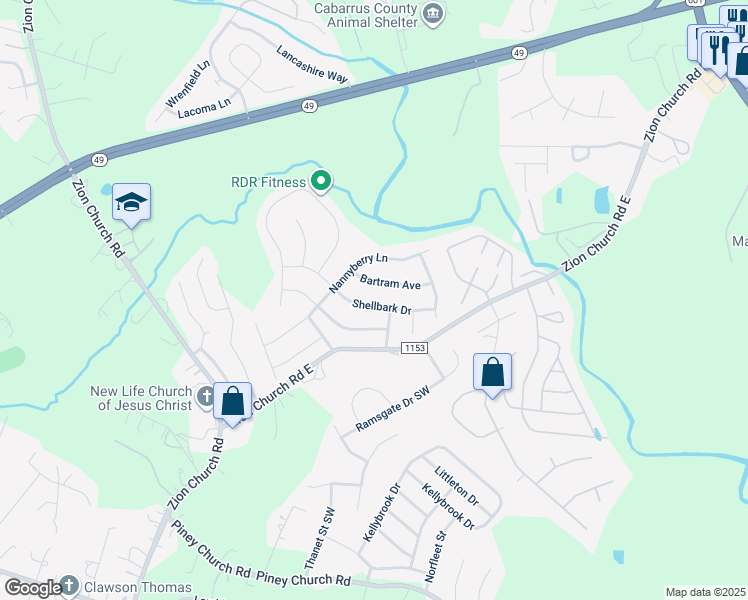 map of restaurants, bars, coffee shops, grocery stores, and more near 685 Shellbark Drive in Concord
