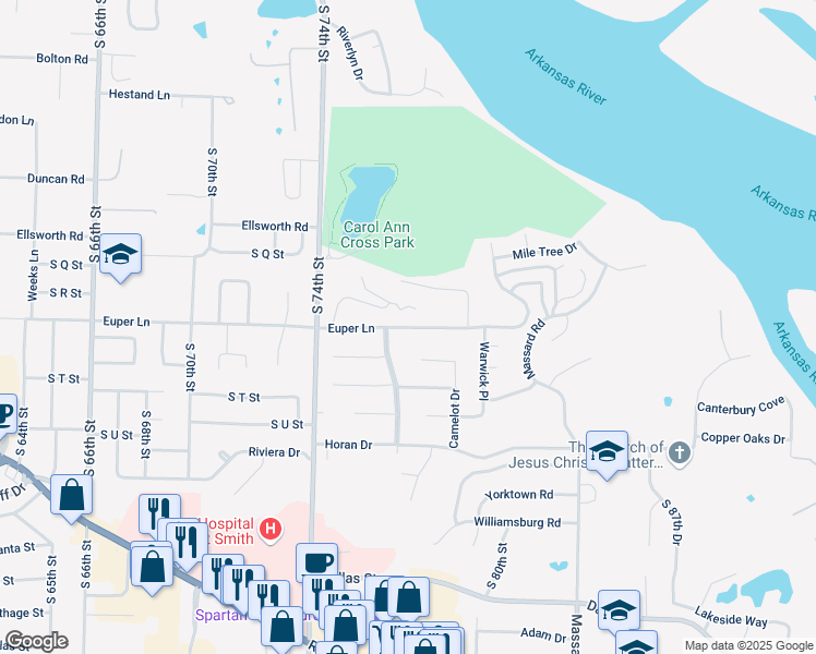 map of restaurants, bars, coffee shops, grocery stores, and more near 7712 Euper Lane in Fort Smith