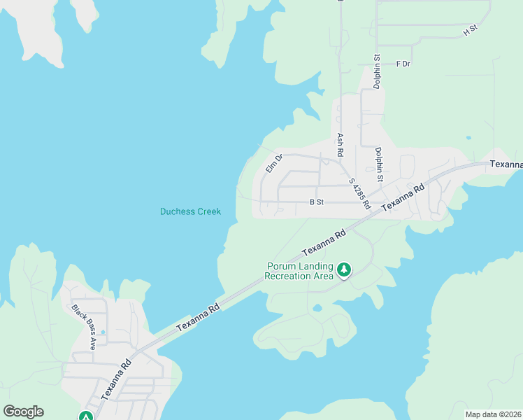 map of restaurants, bars, coffee shops, grocery stores, and more near 113983 South 4282 Road in Porum