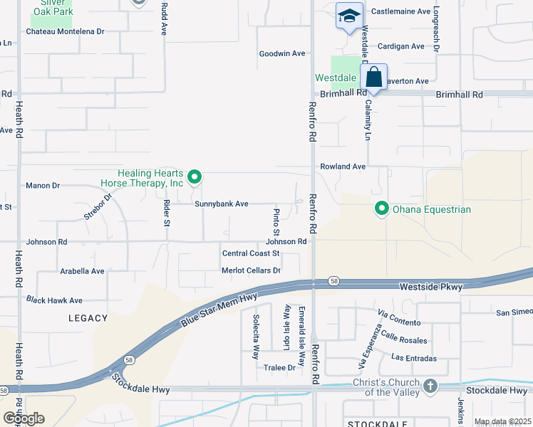 map of restaurants, bars, coffee shops, grocery stores, and more near 601 Pinto Street in Bakersfield