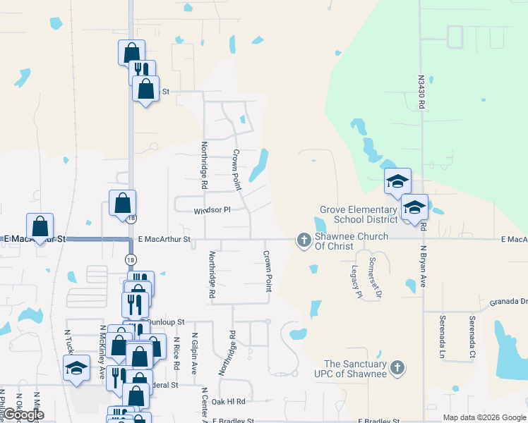 map of restaurants, bars, coffee shops, grocery stores, and more near 5 Windsor Court in Shawnee
