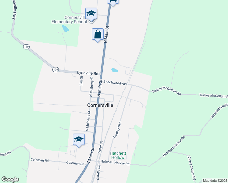 map of restaurants, bars, coffee shops, grocery stores, and more near 117 East Hill Avenue in Cornersville