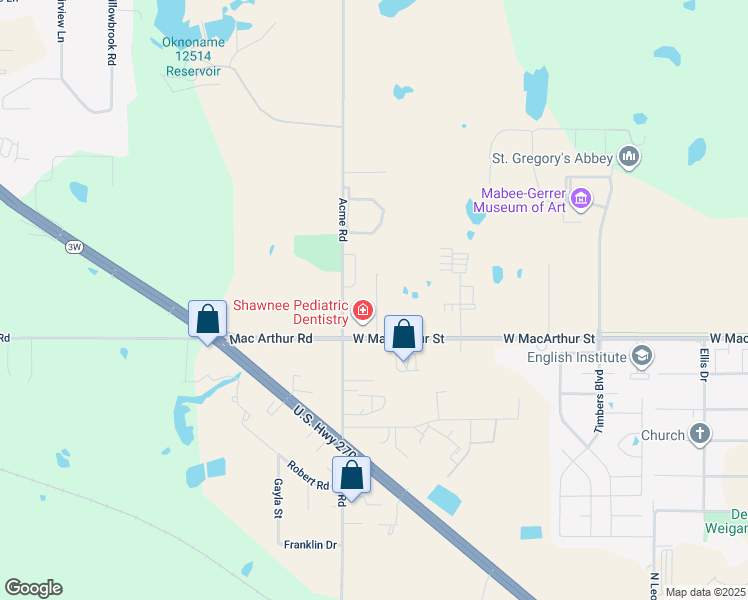 map of restaurants, bars, coffee shops, grocery stores, and more near 12432 Acme Road in Shawnee