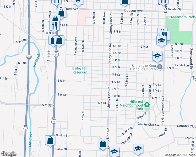 map of restaurants, bars, coffee shops, grocery stores, and more near 1721 South U Street in Fort Smith