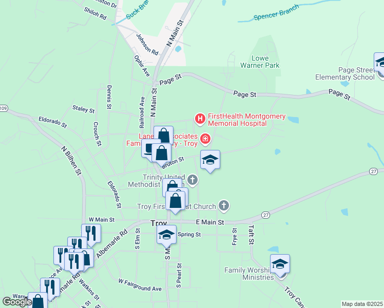 map of restaurants, bars, coffee shops, grocery stores, and more near 333 North Russell Street in Troy