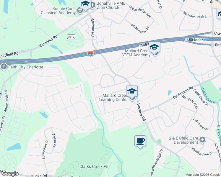map of restaurants, bars, coffee shops, grocery stores, and more near 9018 Hedge Maple Road in Charlotte