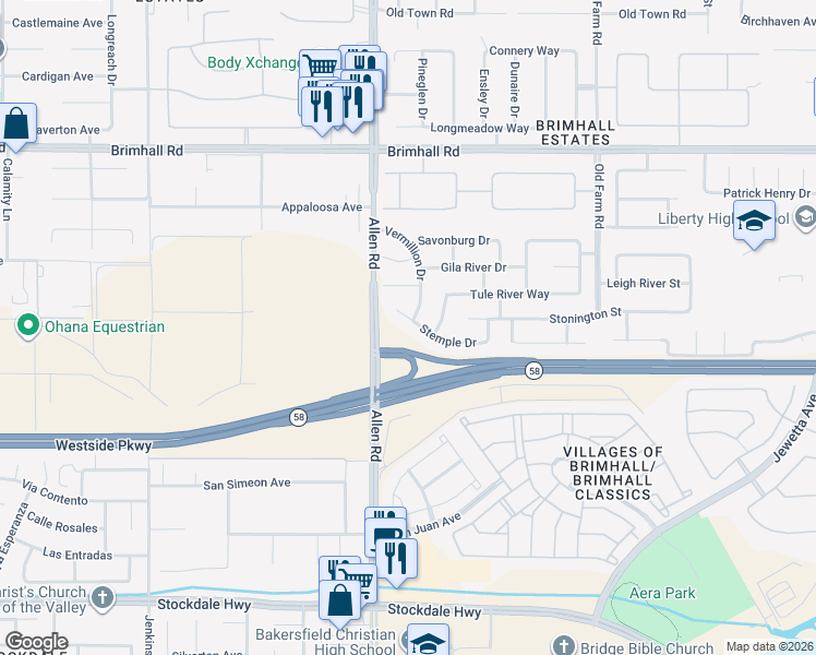 map of restaurants, bars, coffee shops, grocery stores, and more near 12719 Stemple Drive in Bakersfield