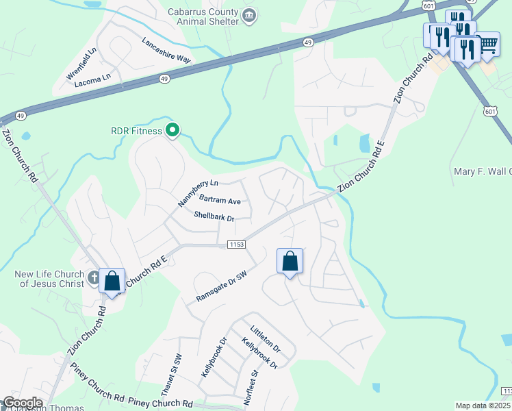map of restaurants, bars, coffee shops, grocery stores, and more near 3783 Quiet Stream Drive in Concord