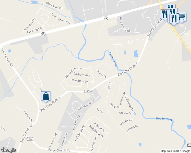 map of restaurants, bars, coffee shops, grocery stores, and more near 3783 Quiet Stream Drive in Concord