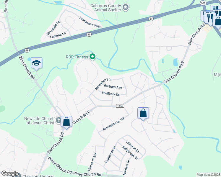 map of restaurants, bars, coffee shops, grocery stores, and more near 764 Bartram Avenue in Concord
