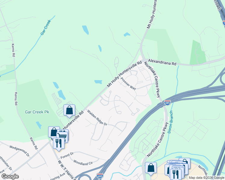 map of restaurants, bars, coffee shops, grocery stores, and more near 10208 Mount Holly-Huntersville Road in Huntersville