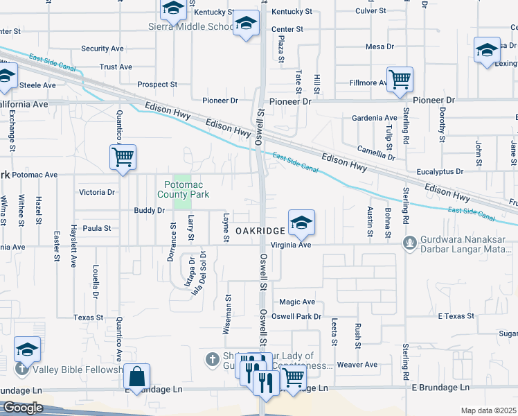 map of restaurants, bars, coffee shops, grocery stores, and more near in Kern County