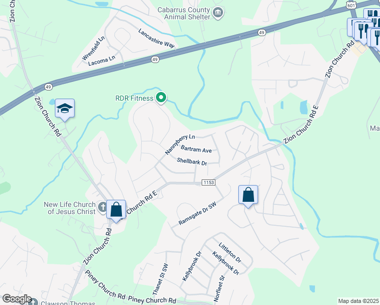 map of restaurants, bars, coffee shops, grocery stores, and more near 764 Bartram Avenue in Concord