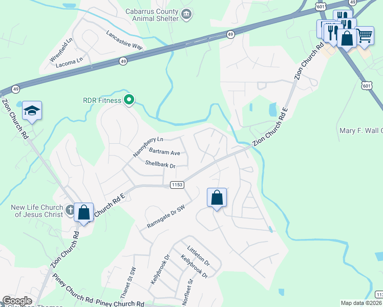 map of restaurants, bars, coffee shops, grocery stores, and more near 3779 Quiet Stream Drive in Concord