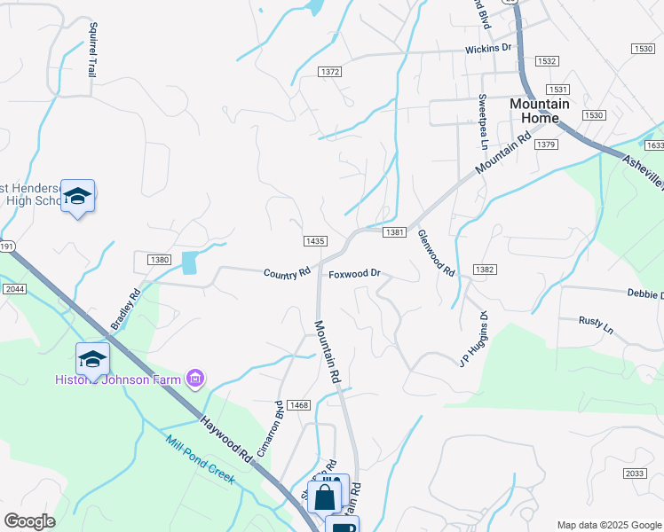 map of restaurants, bars, coffee shops, grocery stores, and more near 101 Foxwood Drive in Hendersonville