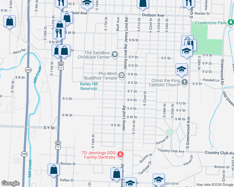 map of restaurants, bars, coffee shops, grocery stores, and more near 1805 South T Street in Fort Smith
