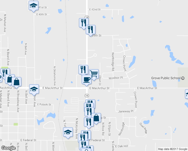 map of restaurants, bars, coffee shops, grocery stores, and more near 3031 North Harrison in Shawnee