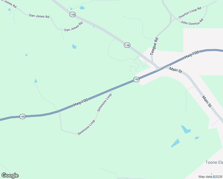 map of restaurants, bars, coffee shops, grocery stores, and more near 11601 Tennessee 100 in Toone