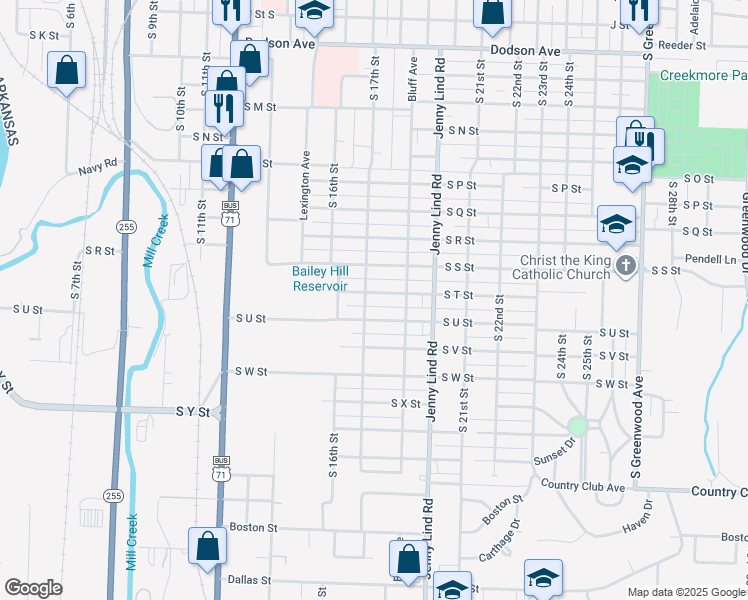 map of restaurants, bars, coffee shops, grocery stores, and more near 1623 South T Street in Fort Smith