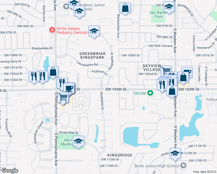map of restaurants, bars, coffee shops, grocery stores, and more near 1312 Hill Cross Court in Oklahoma City