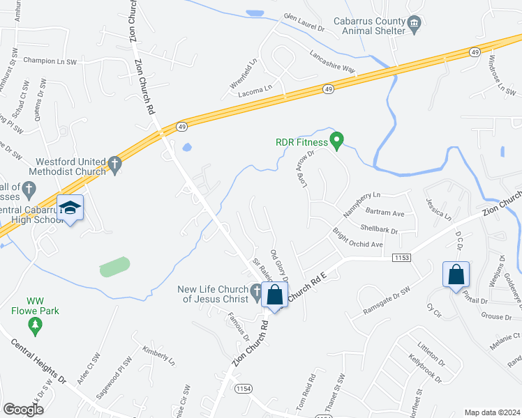 map of restaurants, bars, coffee shops, grocery stores, and more near 3916 Old Glory Drive in Concord