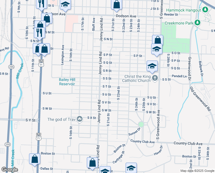map of restaurants, bars, coffee shops, grocery stores, and more near South T Street in Fort Smith