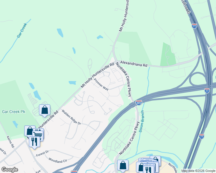 map of restaurants, bars, coffee shops, grocery stores, and more near Grobie Way in Charlotte